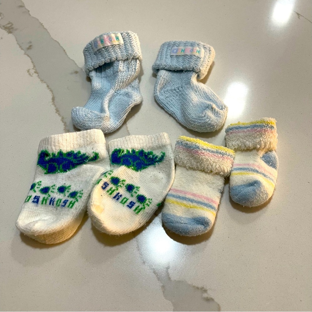 Baby boy bootie socks, osh kosh booties stripped booties, three pair